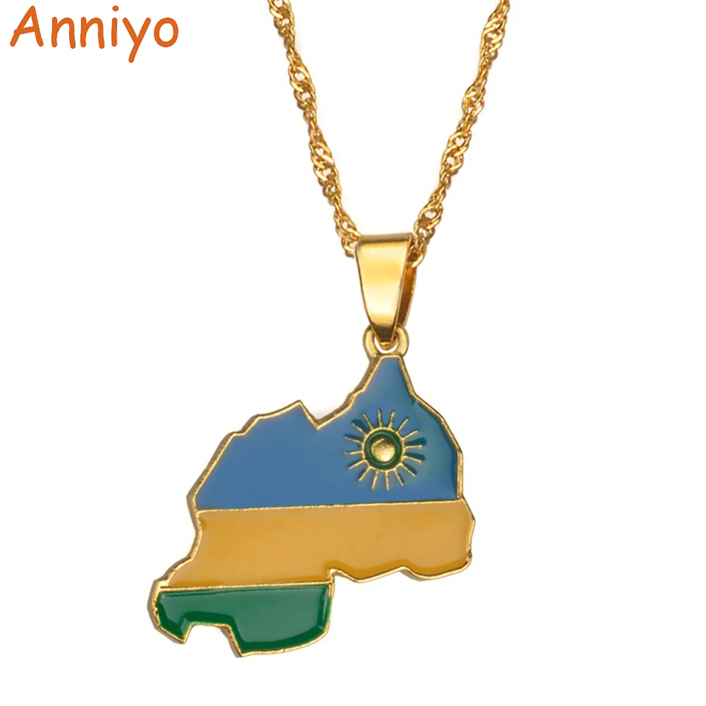 

Anniyo Rwanda Country Map Flag Gold Color Pendant Necklace Rwandans Jewelry African Country #080306