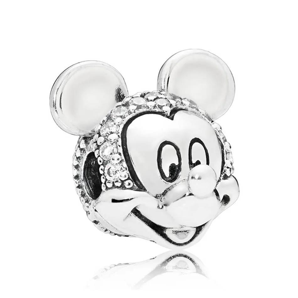 

Authentic 925 Sterling Silver Mickey Portraint With Crystal Clip Stopper Bead Charm Fit Pandora Bracelet Bangle DIY Jewelry