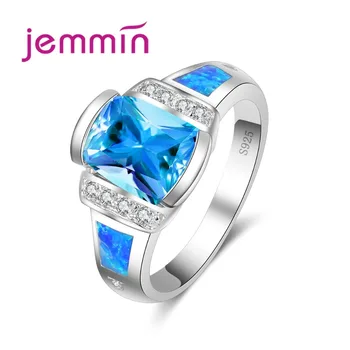 

Retro Style 925 Sterling Silver Rings For Women Blue Crystal Rhinestone Wedding Engagement Ring Accessory Anillos Mujer