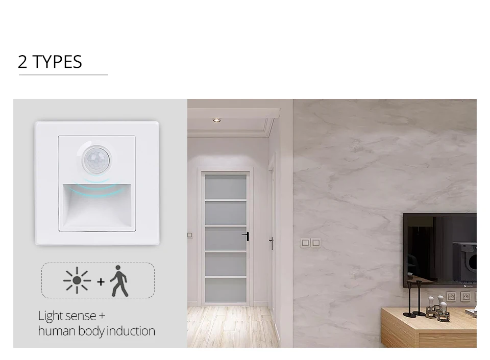 15W Motion Sensor Wall Stair Light 110V 220V PIR Human Body Infrared Induction Recessed In Indoor Home Bedroom Night Lighting    (3)