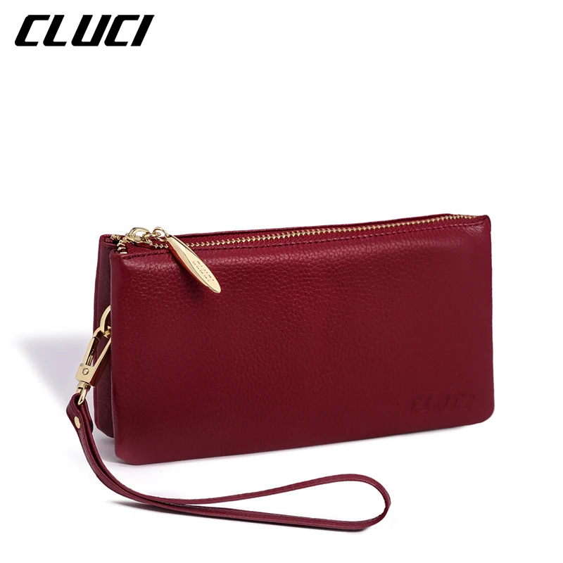 

CLUCI Women's Wallets Luxury Real Genuine Leather High Capacity Fashion Wristlets Purse Cellphone Holder Clutch Standard Wallet