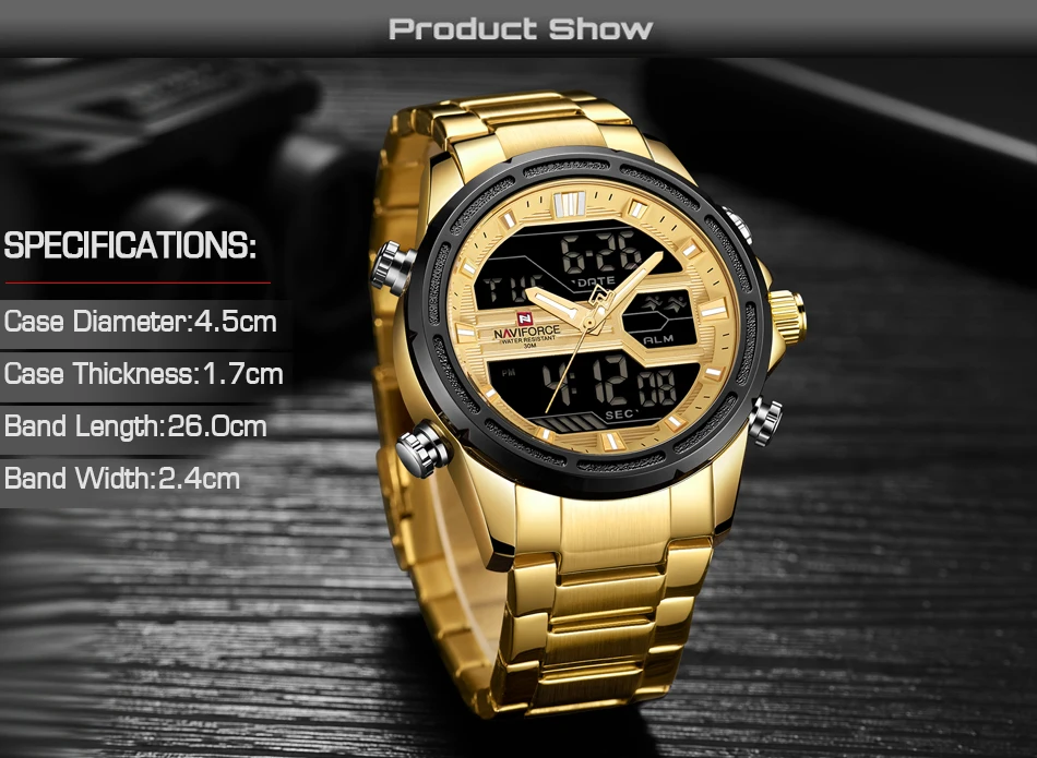 Relogio Masculino NAVIFORCE Модные мужские спортивные часы мужские кварцевые цифровые часы люксовый бренд полный стальной военный наручные часы