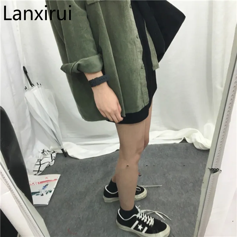 amazing Fashion Women New Corduroy Turn-down Collar Females Cotton Loose Womens Solid Color Overcoat Wind J