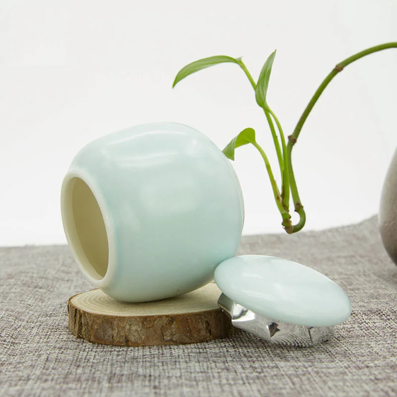 Blue Airtight 30g Matcha Caddy Porcelain Mini Tea Empty Storage canister Matcha Powder Tea Can Sugar Caddy China Jar Decoration