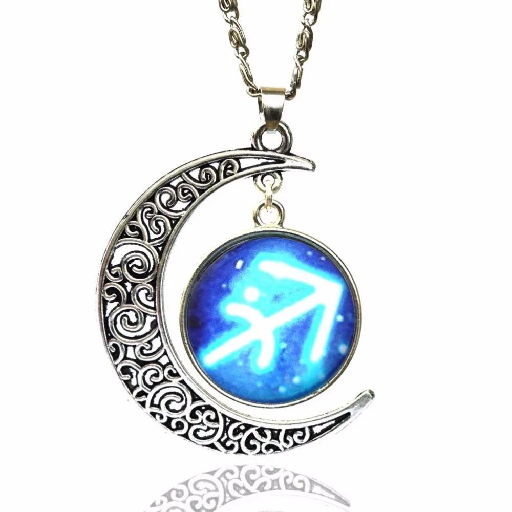Ожерелье s Подвески 12 знаков Созвездие голубая луна кулон космос ожерелье Мужчины Женщины Ювелирные изделия Подвески ожерелье s