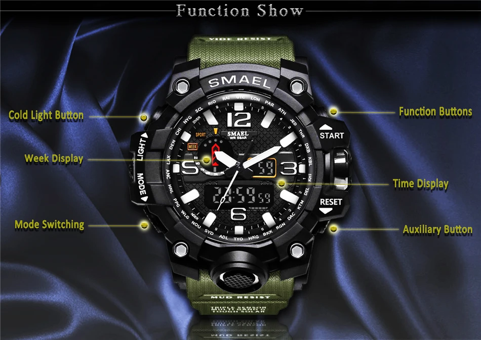 SMAEL Лидирующий бренд роскошные часы с двойным дисплеем мужские s военные кварцевые часы Мужские ударопрочные спортивные стильные цифровые часы Relogio