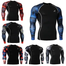 3D Male Print Compression Long Sleeve Shirt Slim Fit Bodybuilding Skin Tights Underwear T-shirt