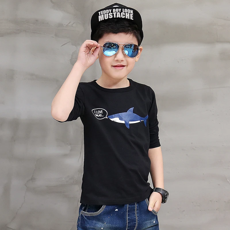 

Pioneer Kids New Retail fashion cotton children t shirts for boys longsleeve shirt for boys Shark printing clothes boy