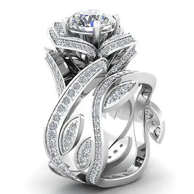 Женское кольцо с розовым цирконием, медь, серебро 925, креативное кольцо с цветком, модное женское кольцо с цветком лотоса, белое кольцо, набор свадебных украшений - Цвет основного камня: Белый