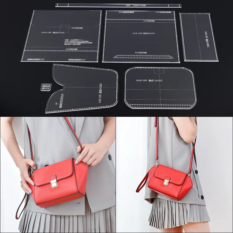 

1 Set DIY women leather craft shoulder bag 27*16*11cm sewing pattern Acrylic template
