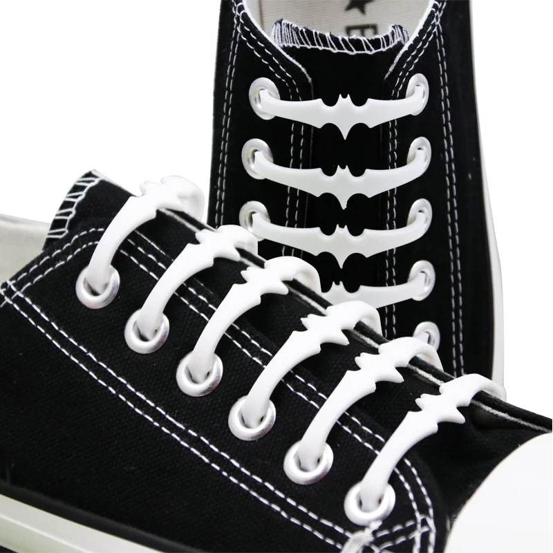 New 1 Set 16 Roots Adult Children Fashion Not Tie Laces Sports Lace Bat Shape Men Metal Lock Lacing Elastic Without Necktie Lace