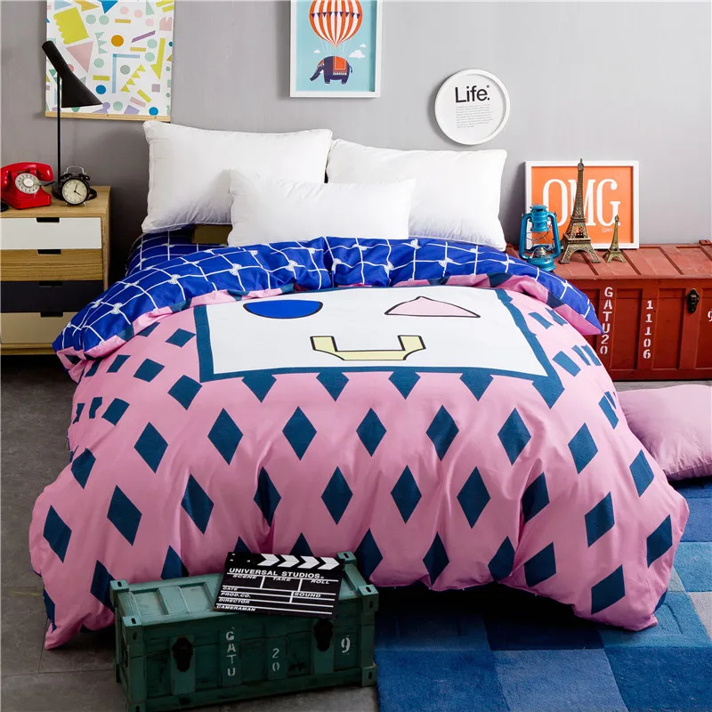 

Trendy Blue Rectangle Pattern 1 Piece Duvet Cover Thickening With Zipper 100% Cotton Quilt Or Comforter Or Blanket Case Soft