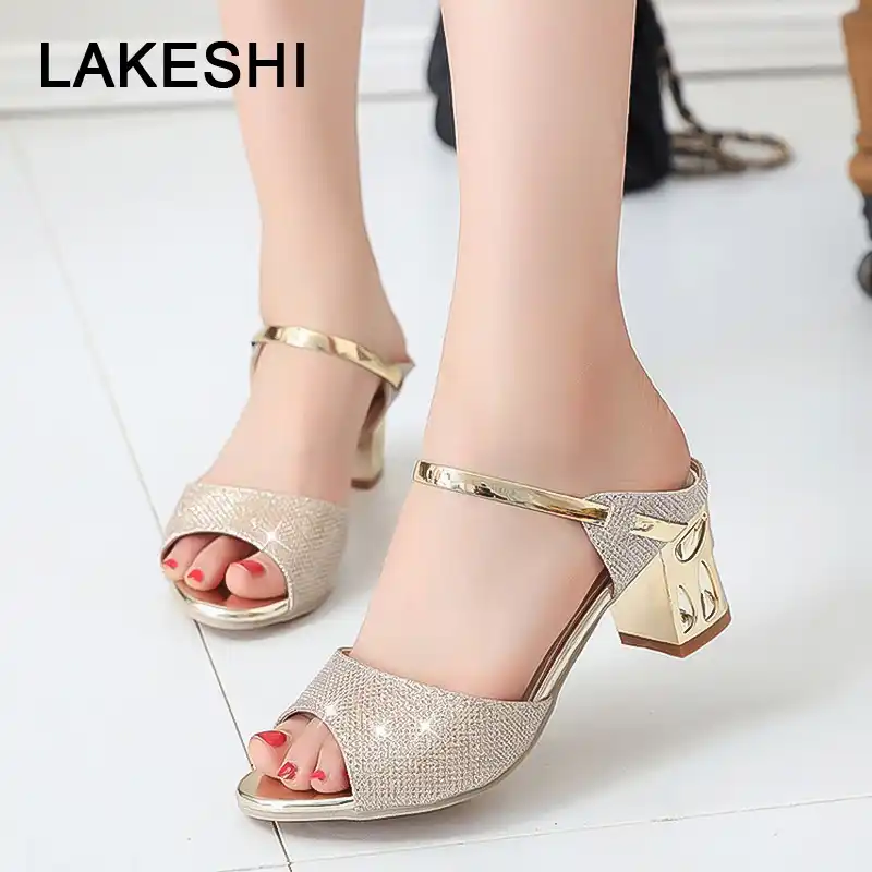 gold square heel sandals