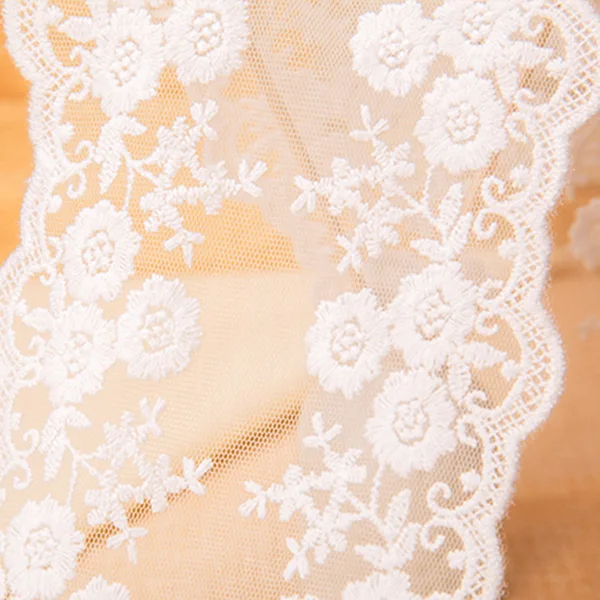 1 ярд белый вышитый цветочный кружевной отделкой хлопок Тюль DIY швейная отделка Ремесло для свадебного платья костюм бант аксессуары для волос