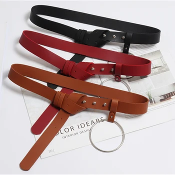 

2018 new Fashion Designer sexy pu Leather Punk Harajuku Big metal O Ring Belts Casual jeans student Metal Hoop belts accessories
