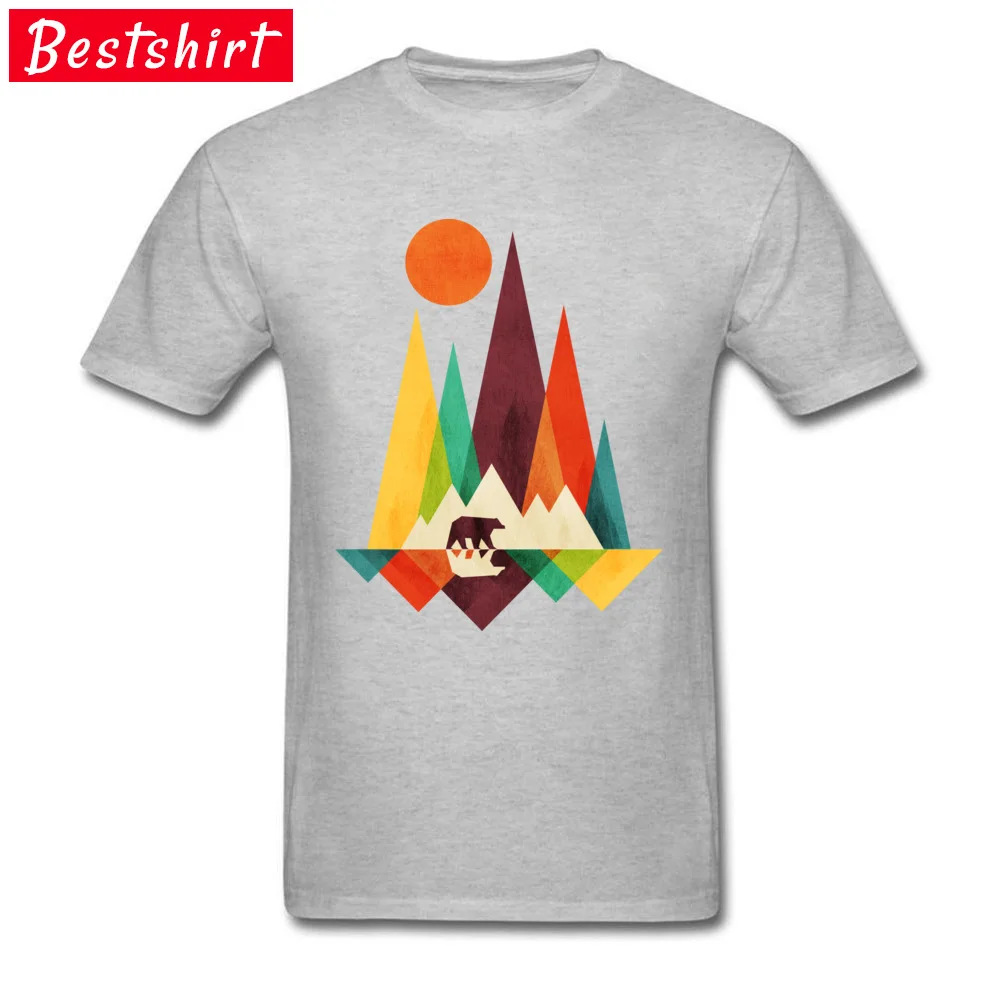 Tops Shirts Mountain Bear Summer/Autumn Cute Street Short Sleeve All Cotton Round Collar Men T-shirts Street Tee-Shirts Mountain Bear grey