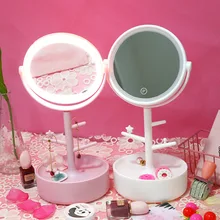 Японский творческий с светодиодный свет для макияжа декоративное зеркало для одевания настольные украшения для хранения коробочка с зеркалом для Женская мода подарки