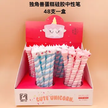 

48pcs Writing Pen Black Gel Ink Pen Unicorn Cake Pen for Writing Cute Stationery Kawaii Office School Supplies 0.5mm