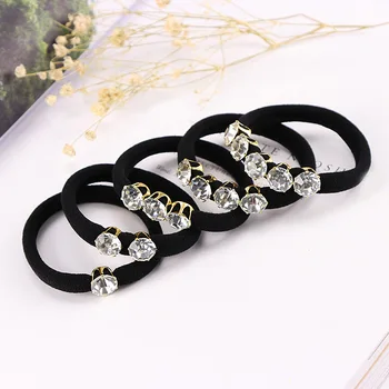 

Rhinestones Hair Rope Women Girls Korean Black Elastic Hair Bands Hair Accessories Rubber Band Ring Ponytail Holder