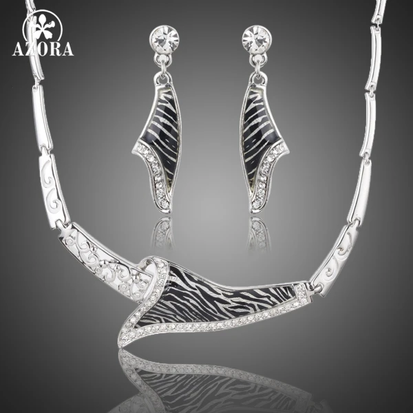 

AZORA Unique Fashion Design Stellux Austrian Crystal Zebra Veins Drop Earrings and Pendant Necklace Jewelry Set TG0179