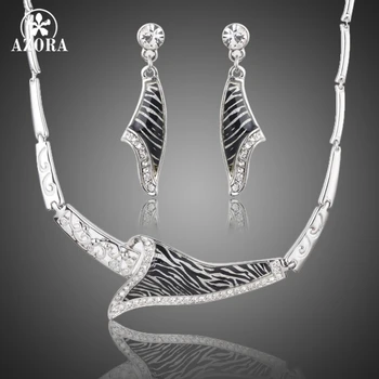 

AZORA Unique Fashion Design Stellux Austrian Crystal Zebra Veins Drop Earrings and Pendant Necklace Jewelry Set TG0179