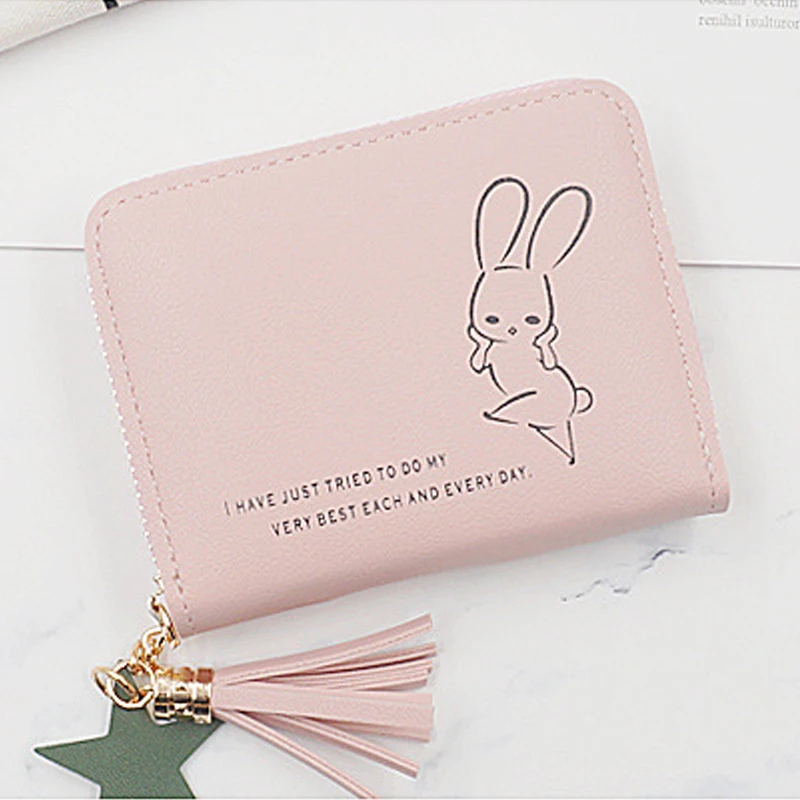 Artmi Lady Leather Wallet Rabbit Students Cute Bag Tassel Wallet with