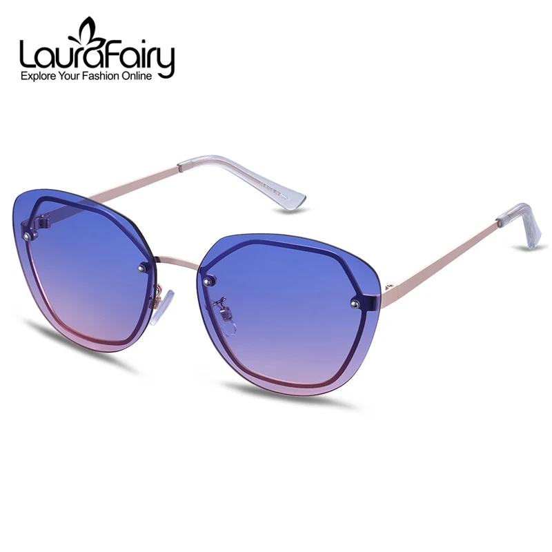 

Laura Fairy Rimless Cateye Sunglasses Women Fashion Gradient Color Block UV Protection Sun Glasses oculos de sol feminino 0386