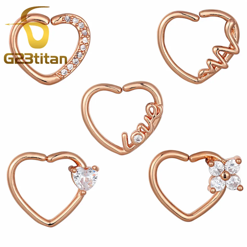 

2019 New CZ Hoop Nose Studs Septum Ring Heart Design Ear Daith Piercing Tragus Cartilage Helix Earring Body Jewelry