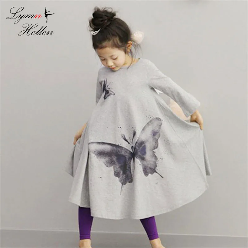 

Princess Girls Dress New Fashion Summer Butterfly Print Children Long Sleeve Cartoon Baby Girl Cotton Party Dresses for Kids