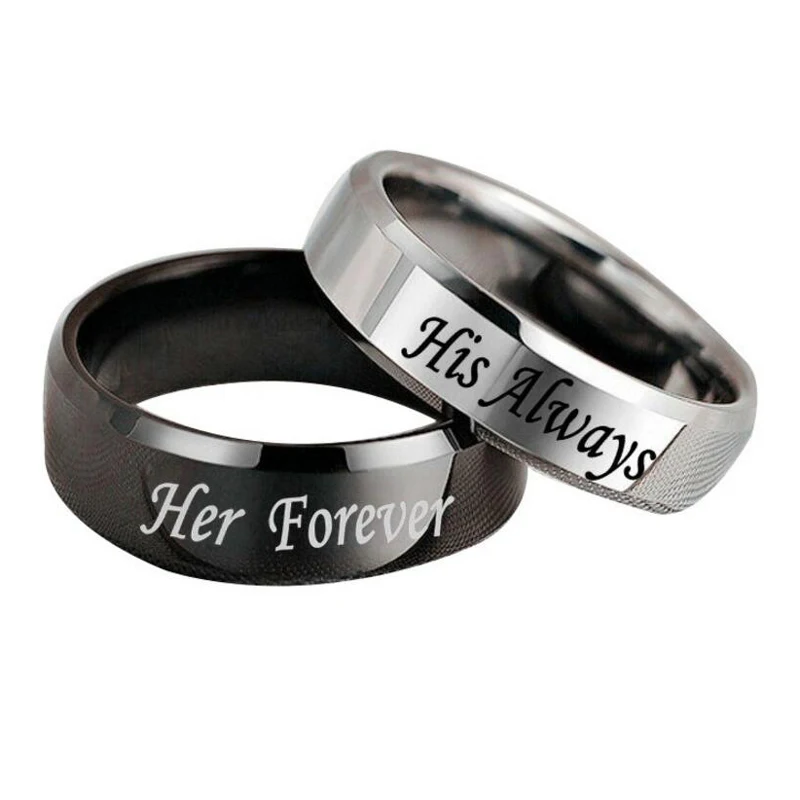 Stainless Steel His Always Her Forever Engagement Ring Love Wedding Band Ring For Women Men Couple Forever Love Promise Ring