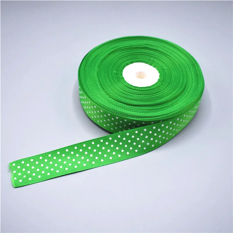 5 ярдов/партия в горошек Ткань в рубчик лента 2,5 см Ширина Атлас для подарка посылка упаковки для производства комплектующих для шитья с кружевными лентами - Цвет: Grass green
