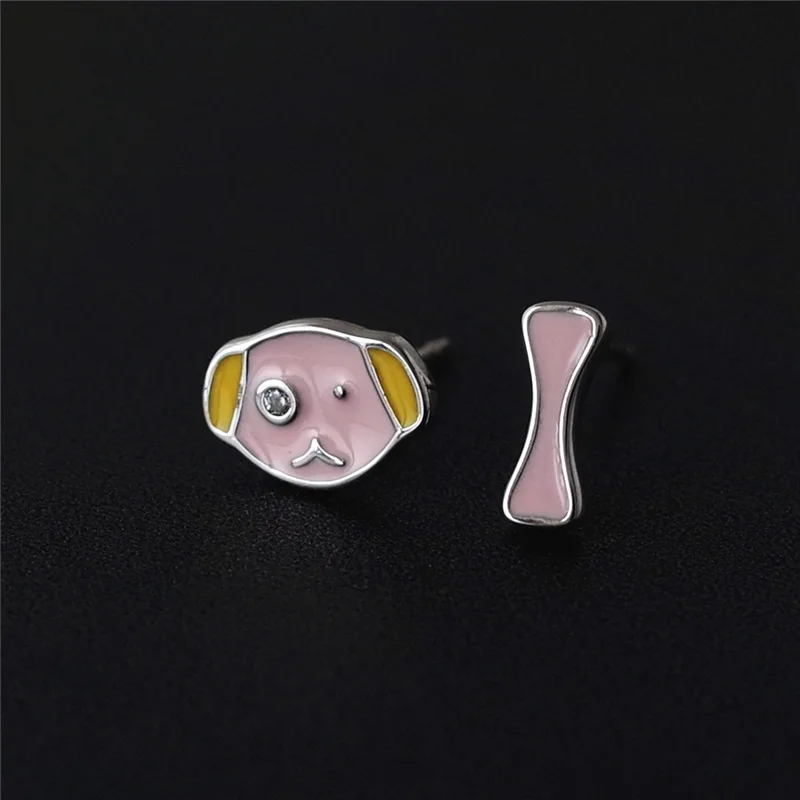 dog bone drop glaze asymmetric earring 100% 925 Sterling silver Jewelry fashion Hypoallergenic Stud earrings for women gift