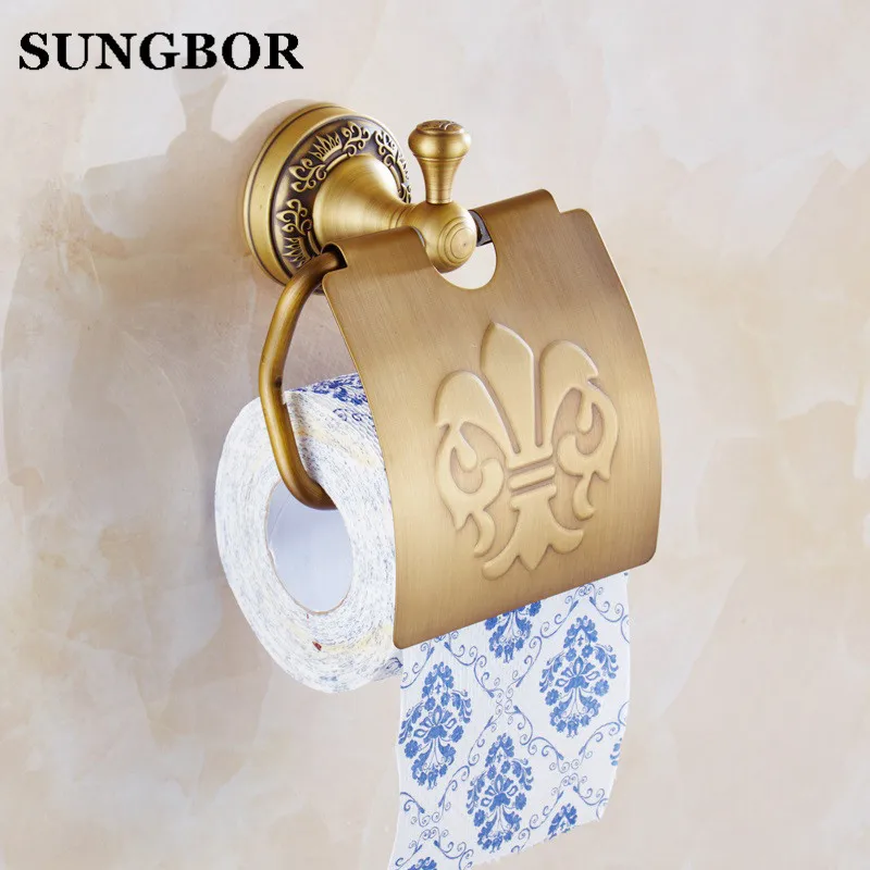 Luxury Solid Brass Roll Toilet Paper Holder Wall Mounted Bathroom Toilet Paper Holder Antique Brass Bathroom Accessories 73608F Luxury Solid Brass Roll Toilet Paper Holder Wall Mounted Bathroom Toilet Paper Holder Antique Brass Bathroom Accessories 73608F