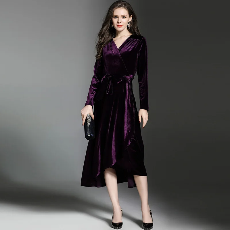 purple velvet long sleeve dress