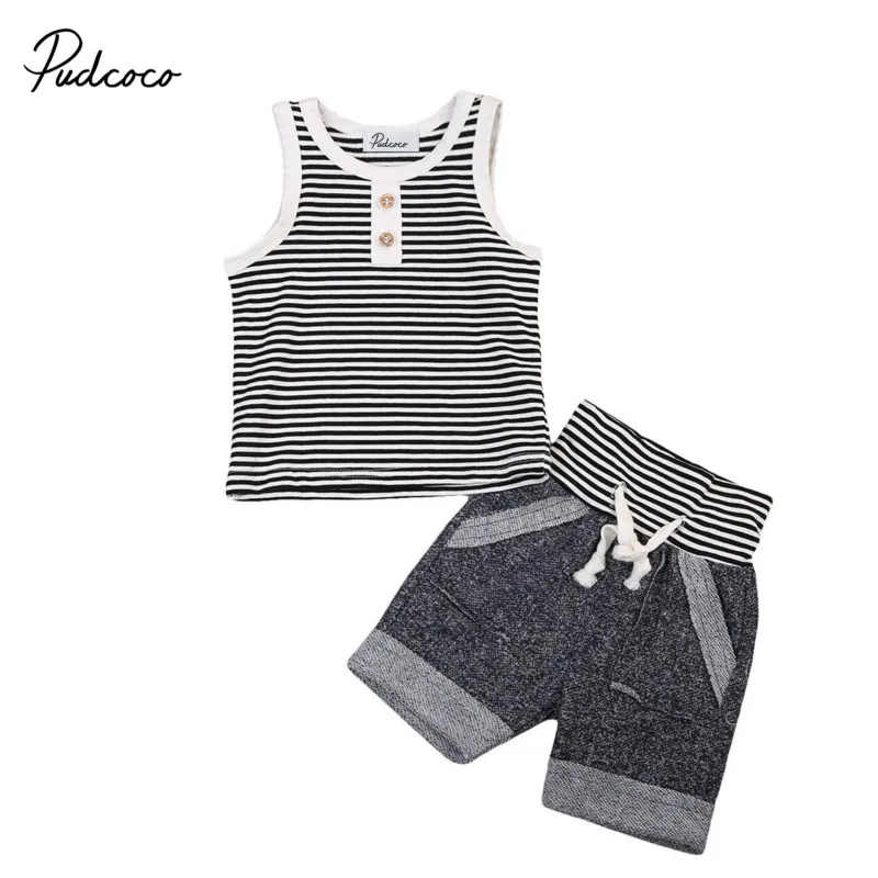 

0-4Y Newborn Infant Baby Boys Toddler Summer Clothes Set Kids Cotton Striped Vest Tees Top+Short Pants 2Pcs Outfit Clothing Sets