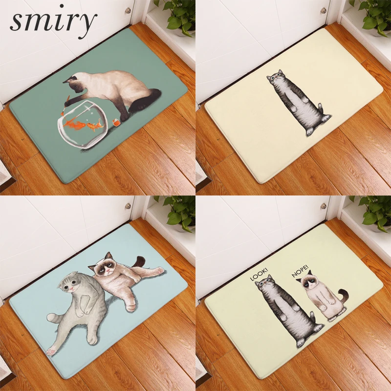 

Smiry Welcome Home Hallway Decorative Stair Mats Cute Funny Lazy Cat Kitten Rugs Water Absorption Bathroom Door Mats Home Decor