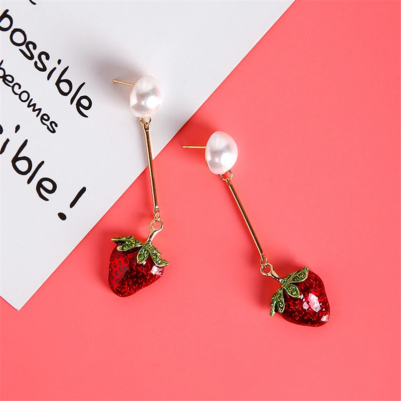 

Doreen Box Women New Fashion Strawberry Stud Earrings Fruits Shaped White Imitation Pearls Earrings Jewelry 7.8*2cm, 1 Pair