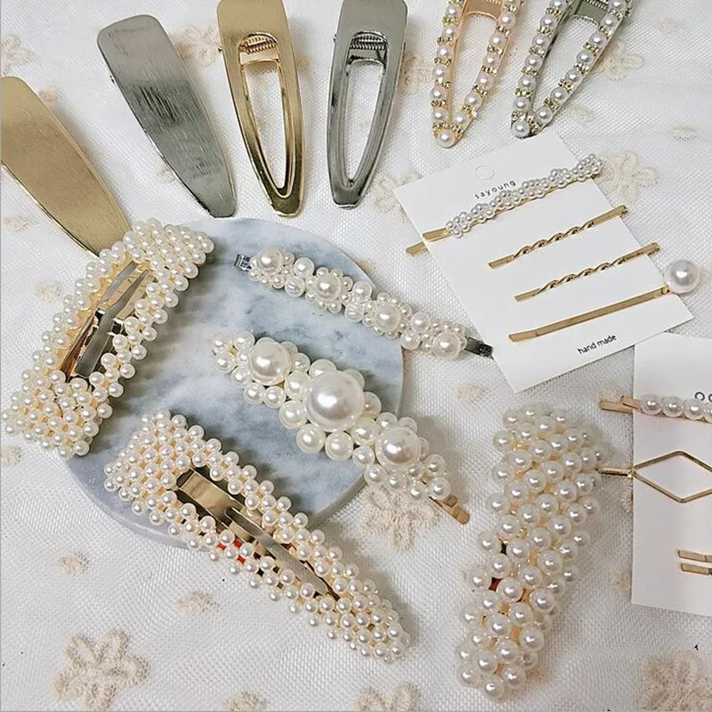 

2019 New Fashion Women Pearl Hair Clip Snap Hair Barrette Stick Hairpin Hair Styling Accessories For Women Girls