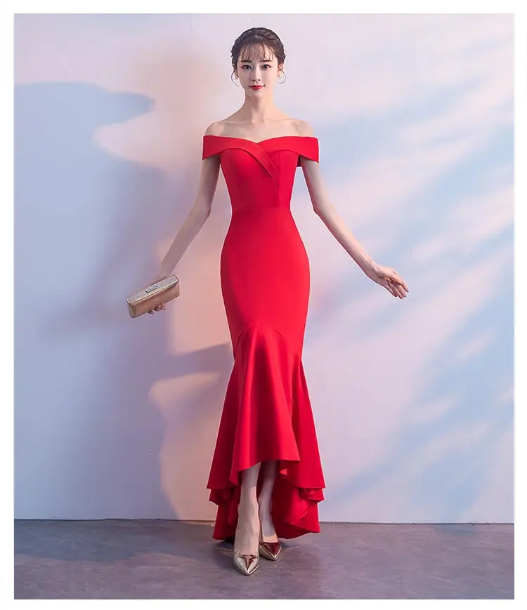  Dress Women Hot Sale Empire Vestidos Mujer Vestido  Festa And Summer Fishtail 2018 Slash-Neck Long Style Shoulder Sexy Party (10)