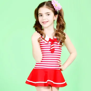 

Lovely UK Style Navy Stripes Girls Swimwear Cute Baby Girl One Piece Swimsuit with Skirt Kids Swimsuits for Girl 3 - 10 Years