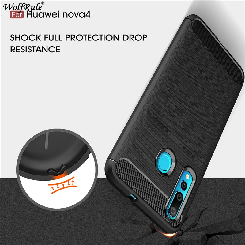 For Cover Huawei Nova 4 Case Firm Bumper Carbon Fiber 6.4&quot Rubber Silicone Funda Coque | Мобильные телефоны и