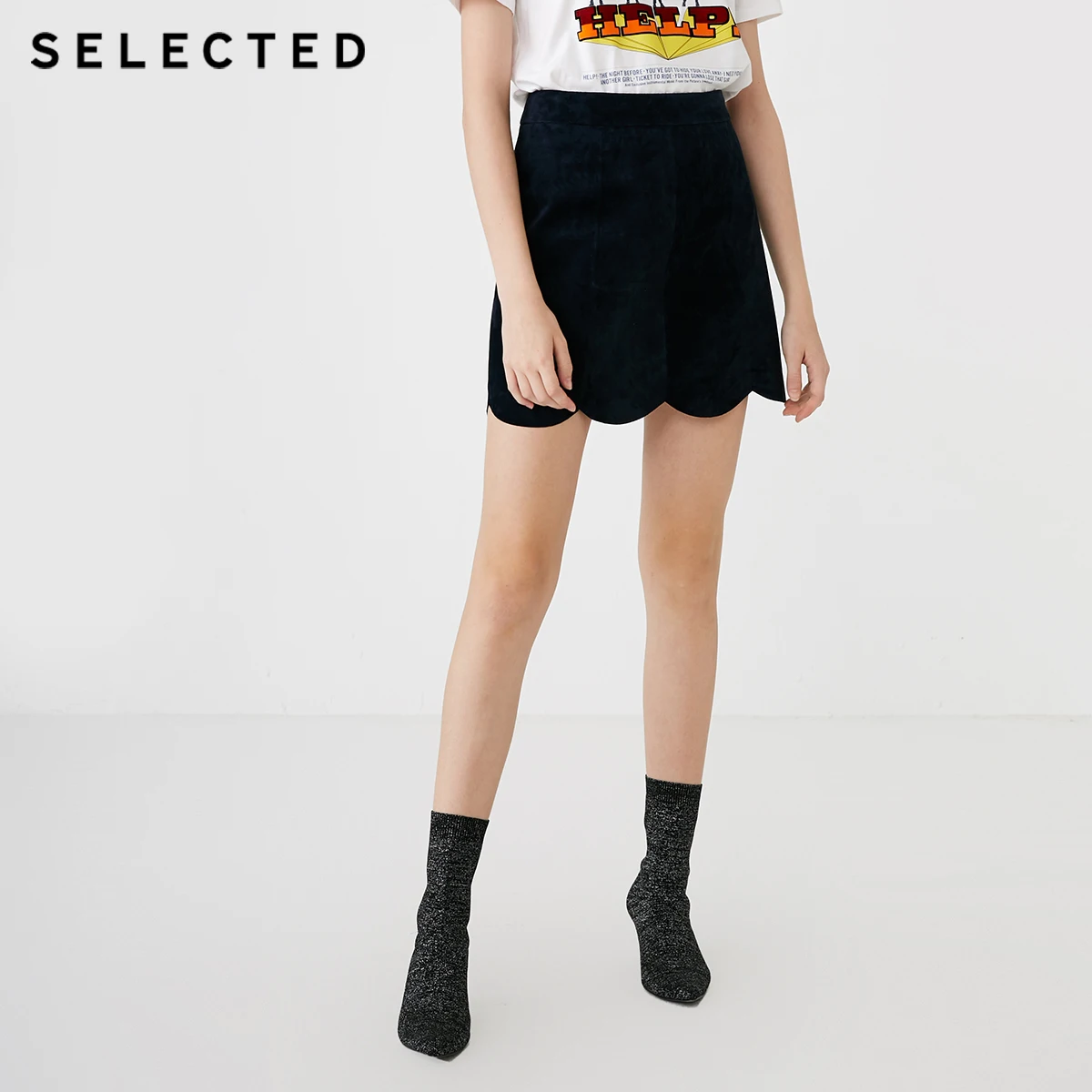 

SELECTED Pure Color Leather Laced Edges Skirt S|418411501