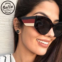 Sella Европейский стиль новые модные женские туфли Cateye Солнцезащитные очки для женщин тройной цвет в полоску широкие ножки Защита от солнца очк