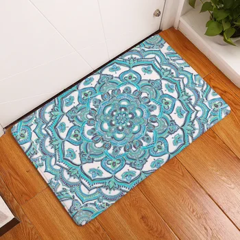 

Fantasy Geometry Floor Mat Mandala Yellow Chakra Plant Rectangle Stair Mat Home Kitchen Coral Fleece Small Non-Slip Picnic Mat