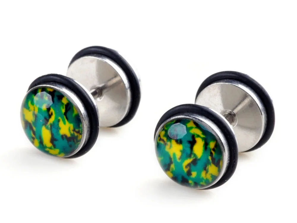 Hot Hiphop Style 2pcs Stainless Steel Mens Stud Earrings Cheater Fake Ear Plugs Gauges Illusion Tunnel Piercing | Украшения и