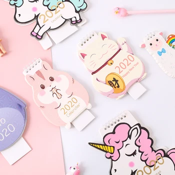 

2020 Kawaii Unicorn Cat Animals Laser Mini Desktop Calendar Cartoon Calendar Agenda Organizer 2019.07-2020.12