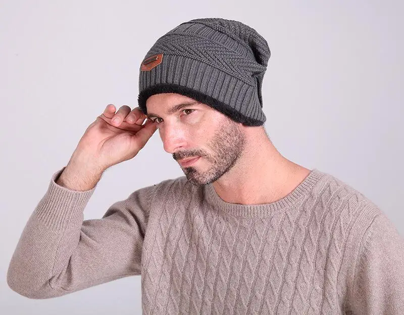 Бренд шапочки вязаные Для мужчин зимние Skullies шапки шапка капот зимние Шапки для Для мужчин Для женщин шапочка Мех животных Теплые Мешковатые шерстяная вязаная шапка