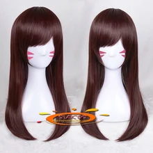 OW D. va 50 см длинный коричневый DVA Хана Сонг термостойкий косплей костюм парик+ парик Кепка