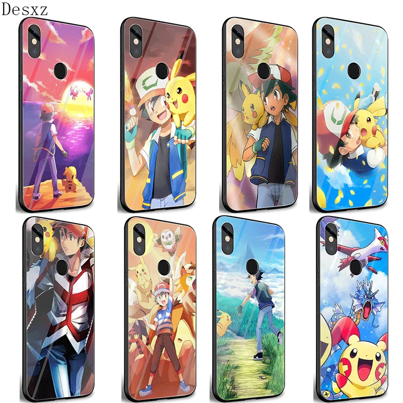 

Bag ShellDesxz Glass Phone Case For Xiaomi Mi F1 A1 A2 5X 6X Redmi Note 5 6 7 Pro 6A 4X Cover Red Pokemon