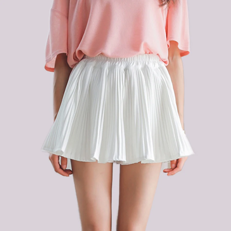 Summer Women Chiffon Solid White Pleated Short Skirt Preppy Style School Young Girls Uniform